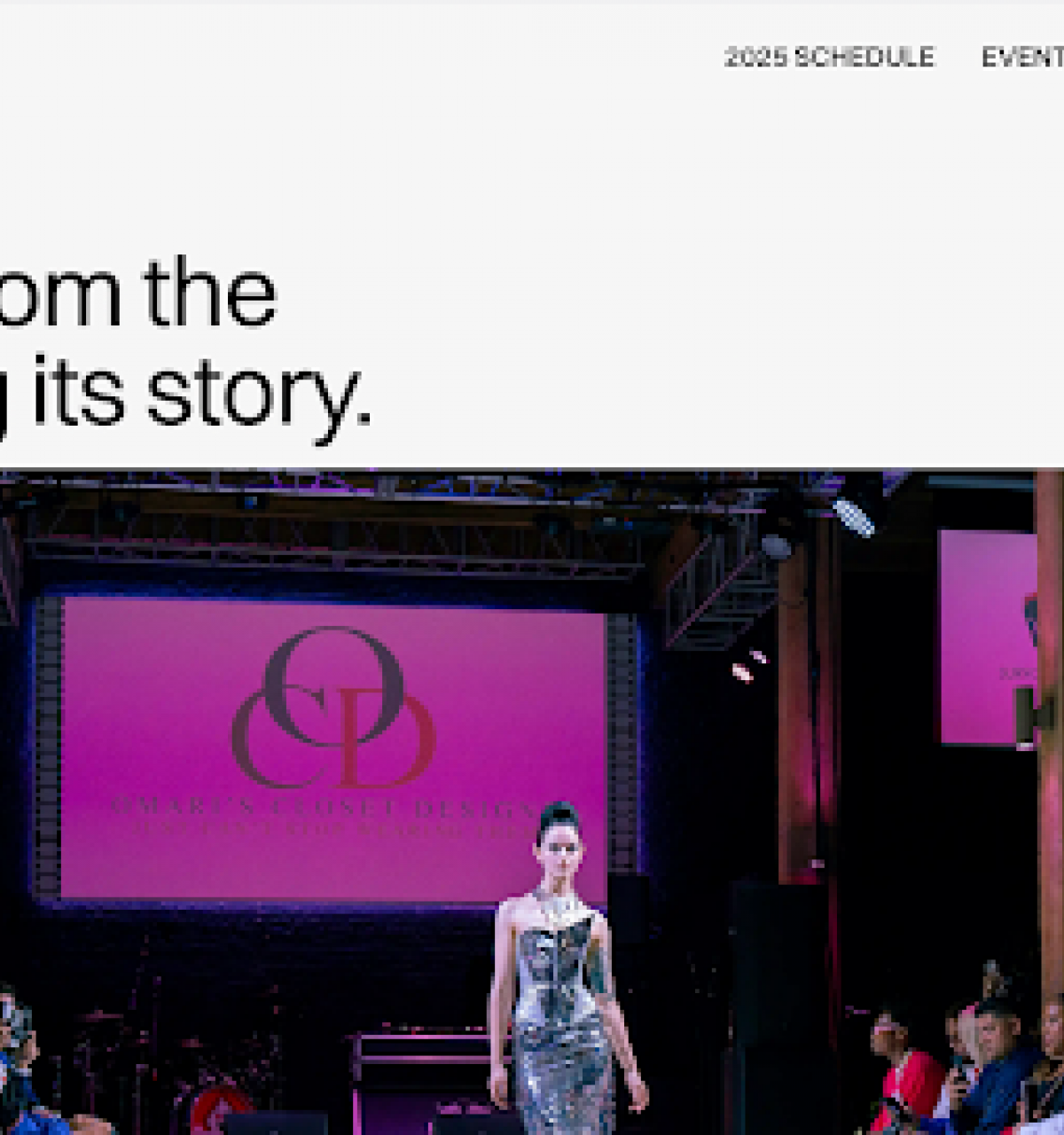 Optima Lakeview® Apartments in Chicago, IL Model walks down the runway at Chicago Fashion Week 2025, surrounded by audience taking photos at this vibrant fashion event.